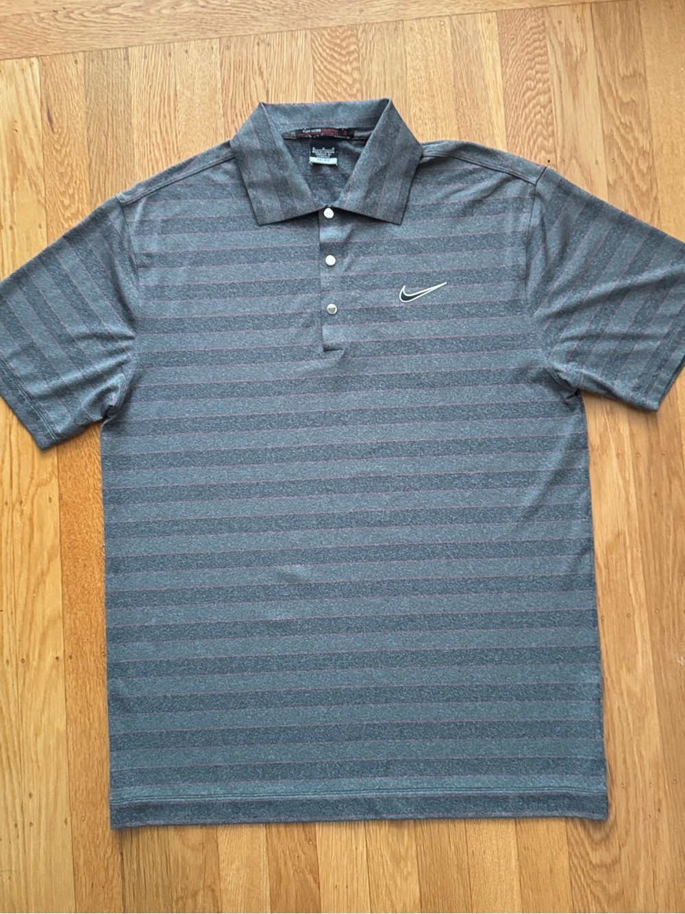 Nike Tiger awood Gray Striped Polo